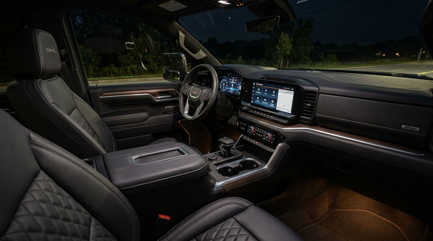 2026 GMC Sierra HD Denali leather and wood interior cabin