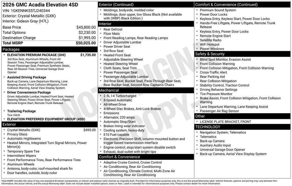 2026 GMC Acadia Elevation