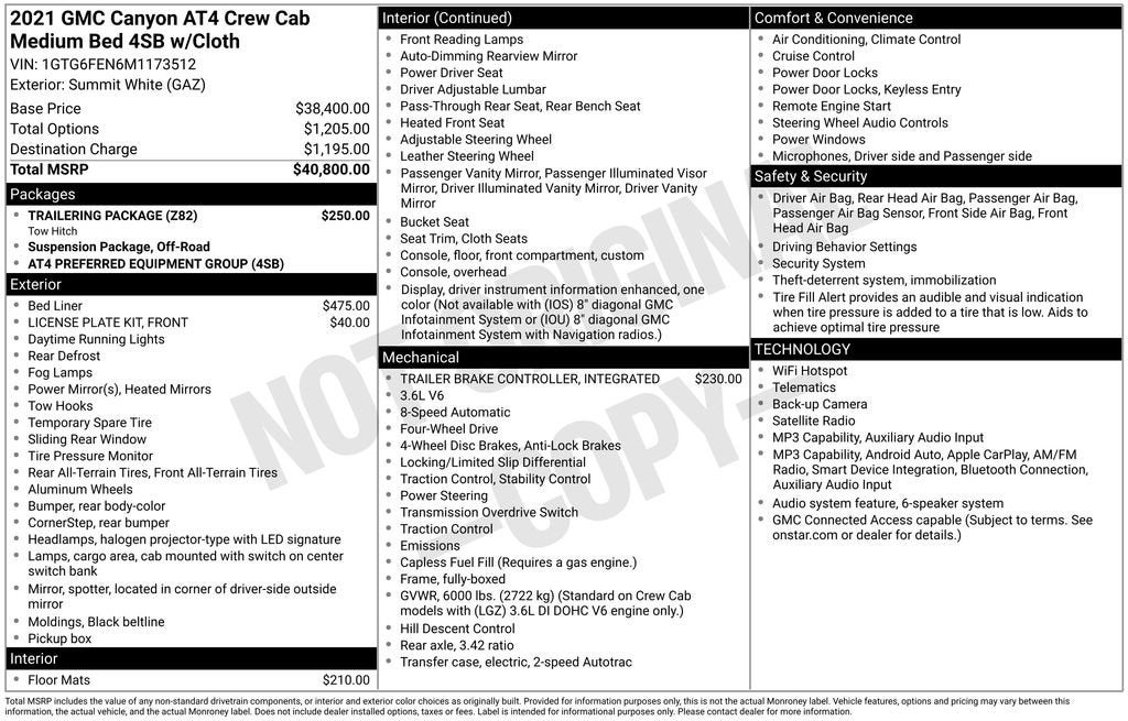 2021 GMC Canyon 4WD AT4 w/Cloth