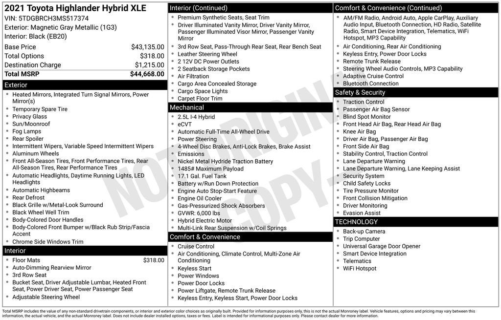 2021 Toyota Highlander Hybrid XLE