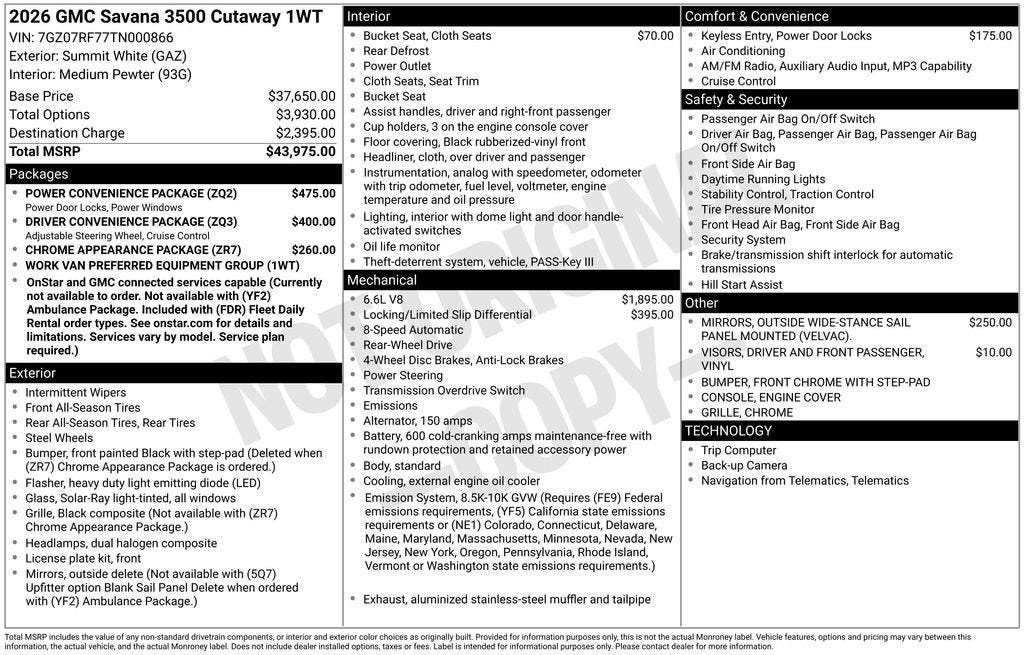 2026 GMC Savana Cutaway 3500 1WT