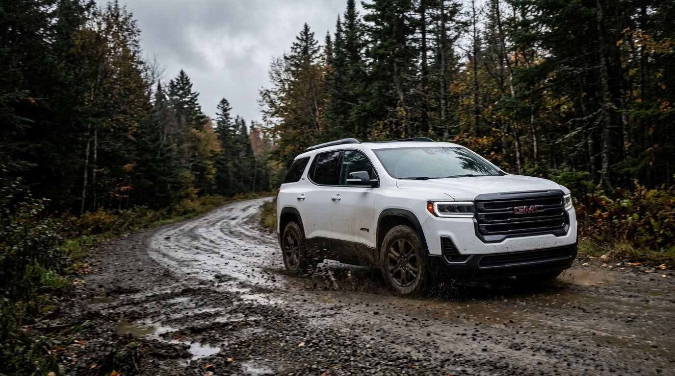 GMC Acadia AT4 on a Maine back road
