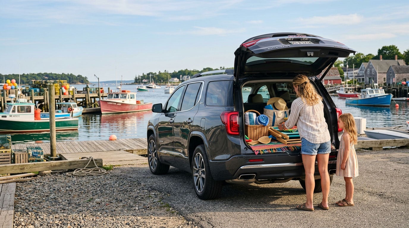 GMC Acadia at a Southern Maine harbor