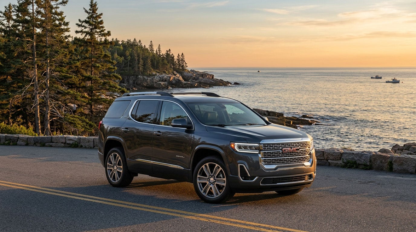 2026 GMC Acadia Denali on a Southern Maine coastal road