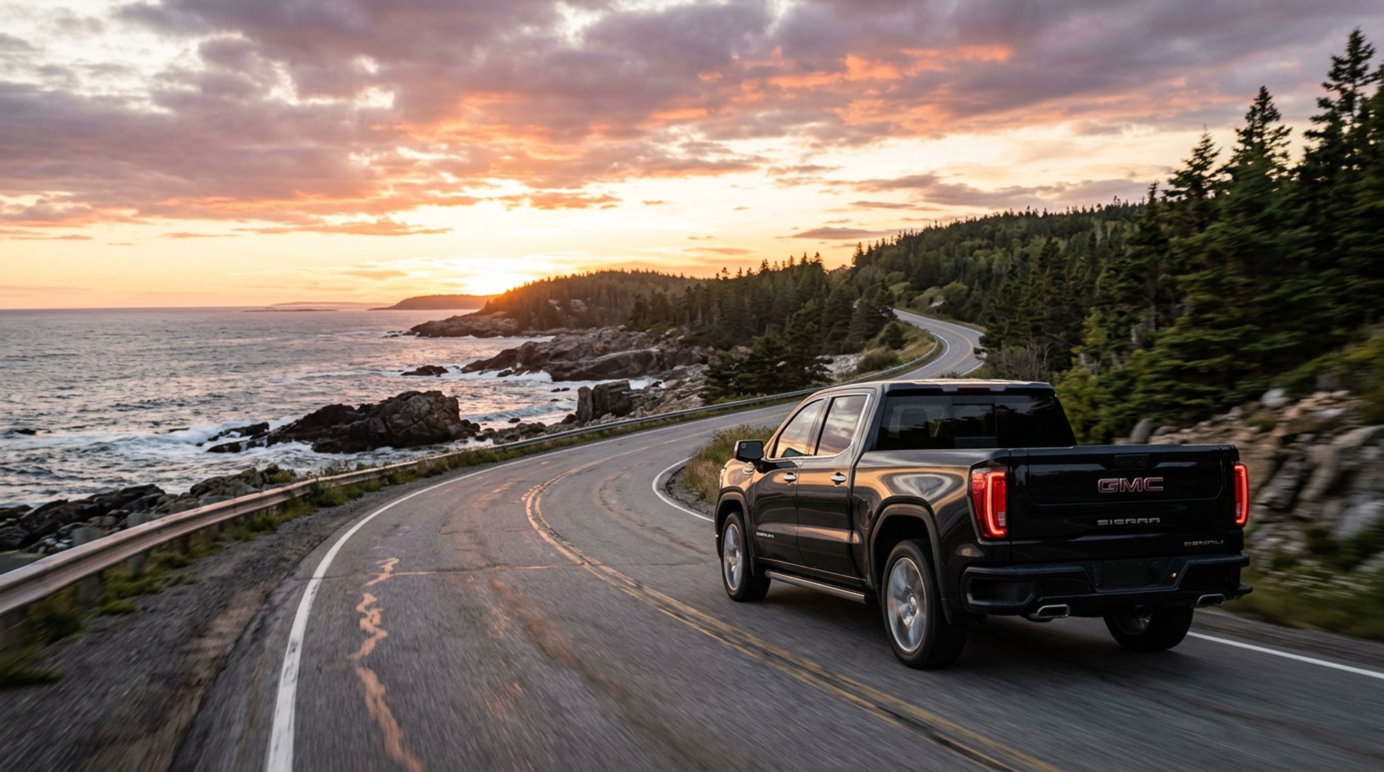 GMC Sierra 1500 on a Southern Maine coastal road