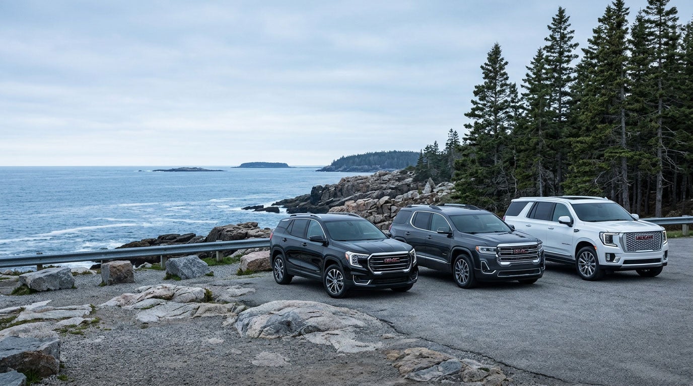 GMC Yukon, Acadia, and Terrain SUV lineup on the Southern Maine coast