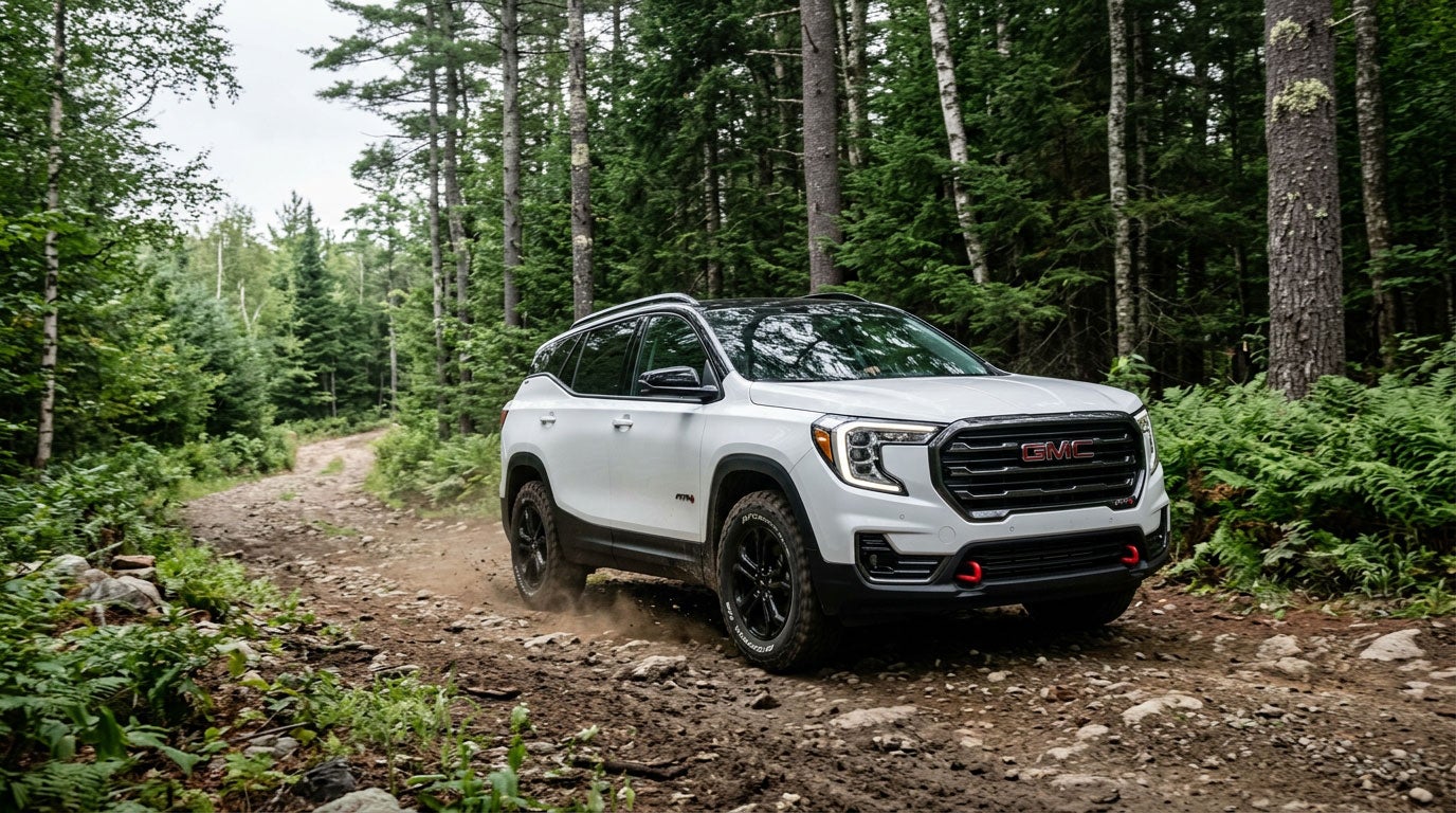 GMC Terrain AT4 on a Maine forest trail